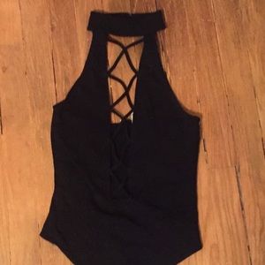 Black High Neck Cross Front Bodysuit